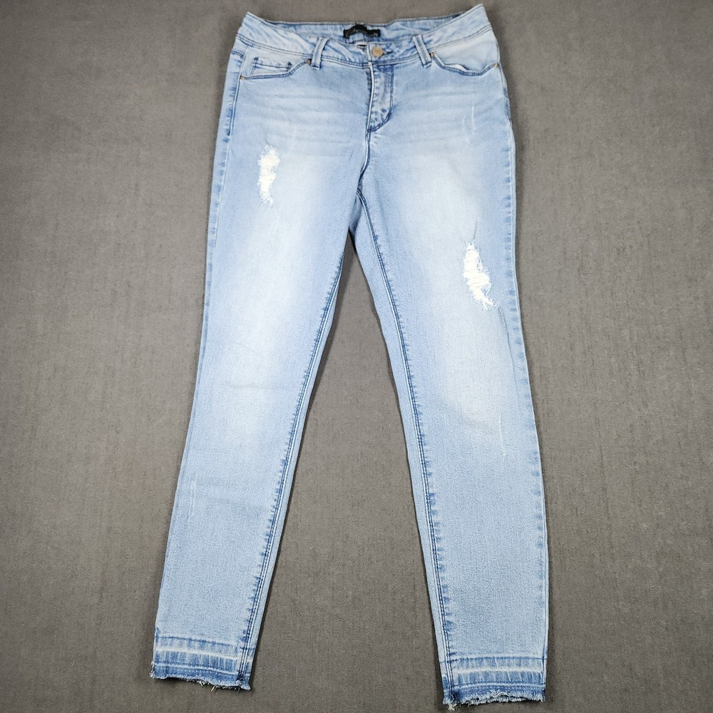 Cred NY Skinny Jeans Womens‎ Juniors Size 9 Blue Stretch Raw Hem